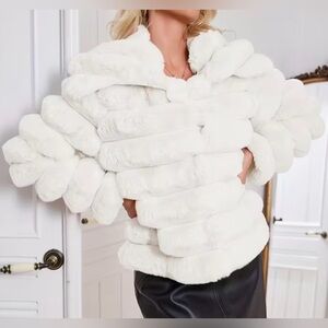Elegant White Faux Fur Jacket
